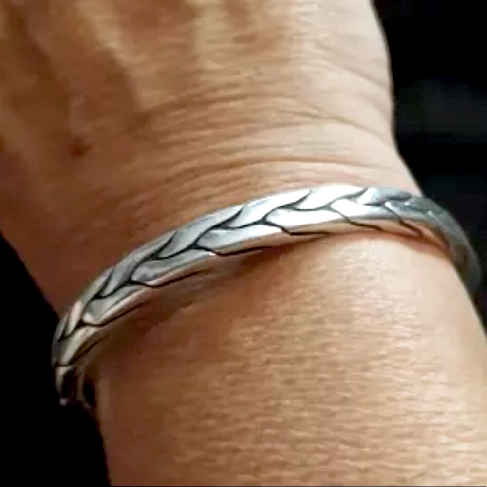 925 Braided Cuff Bracelet for Slender Wrist